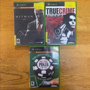 Xbox Videgame lot Of 3 Games, Poker, True Crime, And Hitman